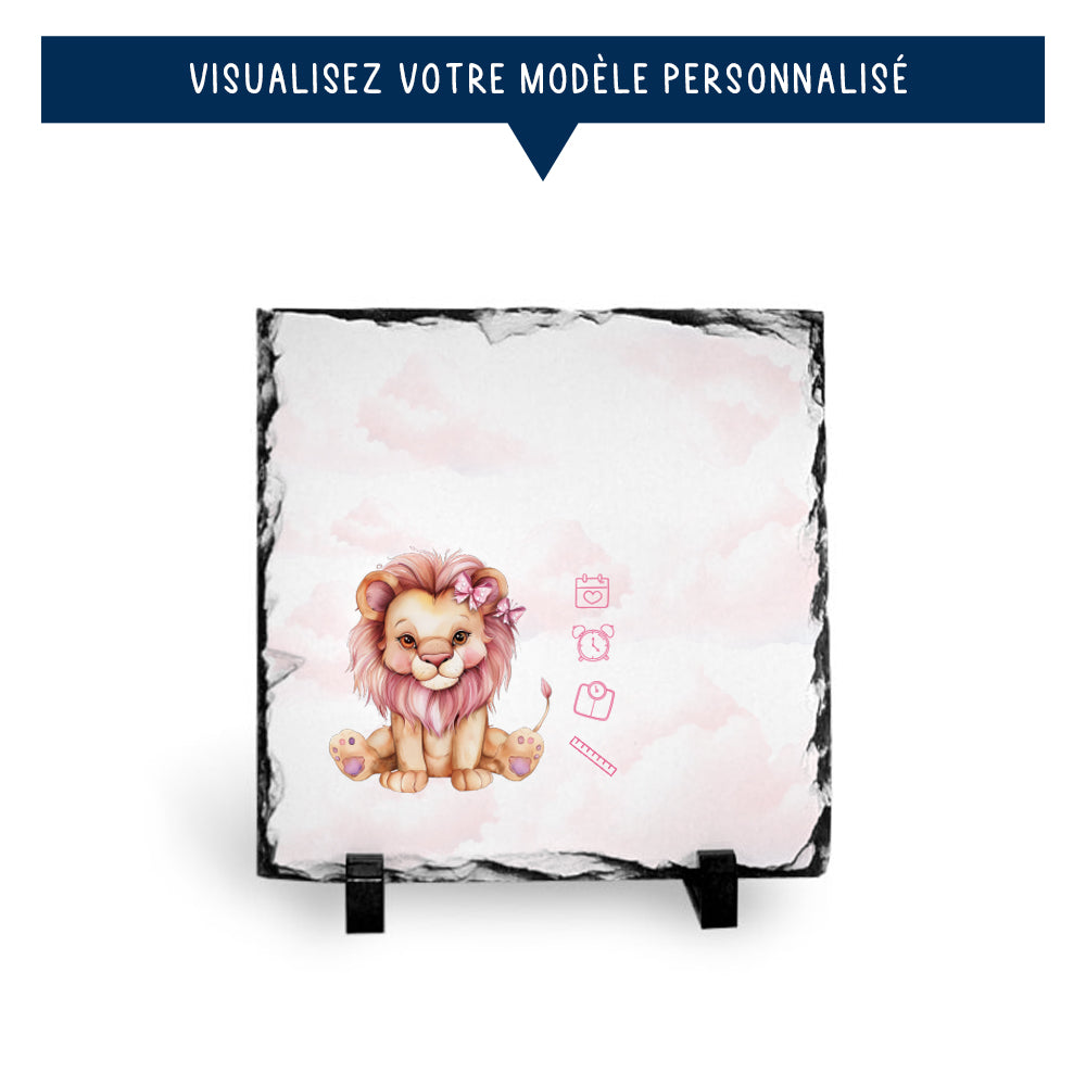 Ardoise de naissance personnalisée rose - Lion