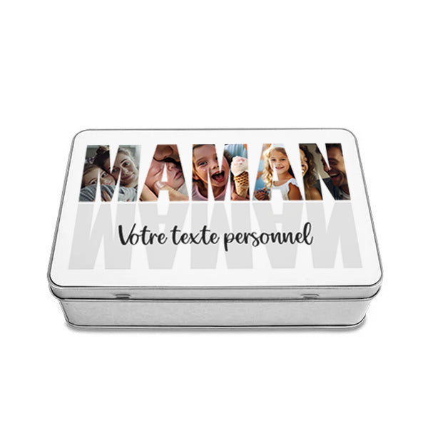 Boîte en métal rectangulaire personnalisée - MAMAN avec 5 photos