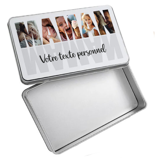Boîte en métal rectangulaire personnalisée - MAMAN avec 5 photos