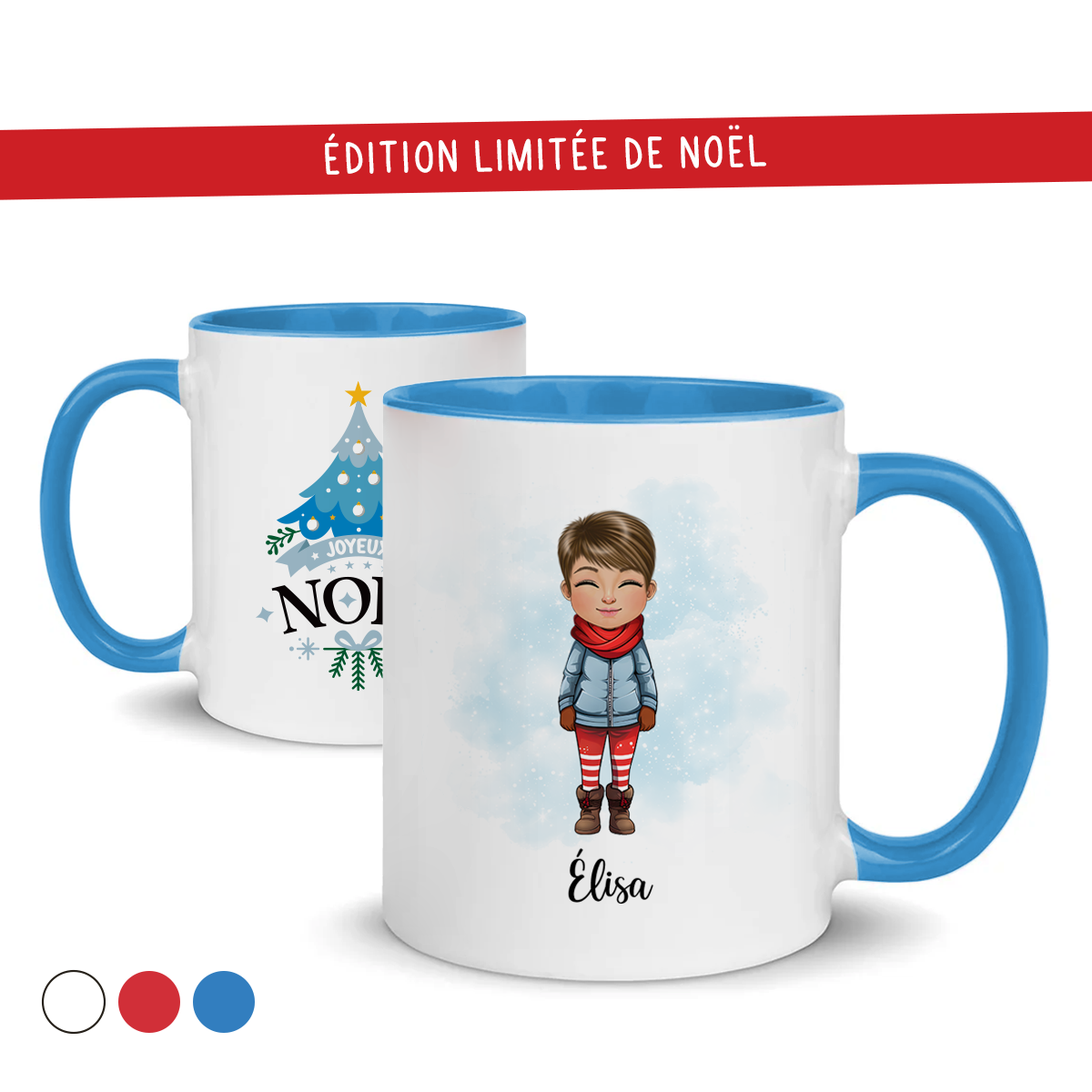 Mug de Noël personnalisé avec prénom et avatar pour femme