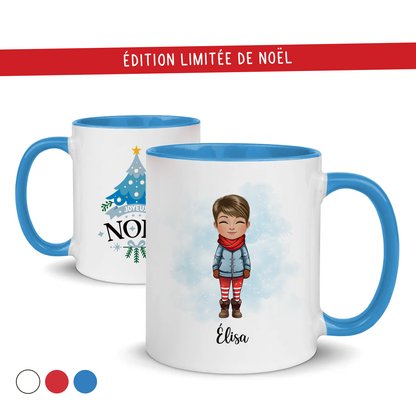 Mug de Noël personnalisé avec prénom et avatar pour femme