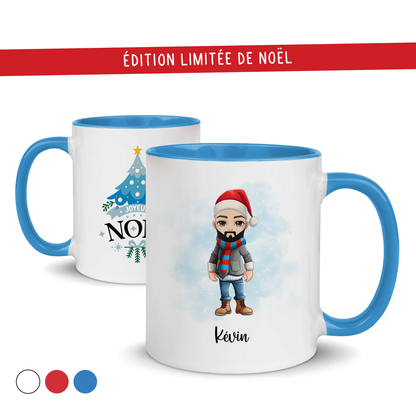 Mug de Noël personnalisé avec prénom et avatar pour homme