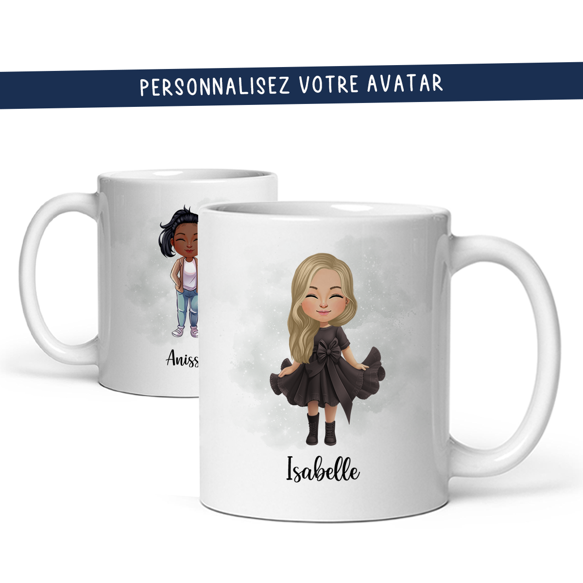 Mug personnalisé avec prénom et avatar pour femme