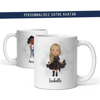 Mug personnalisé avec prénom et avatar pour femme