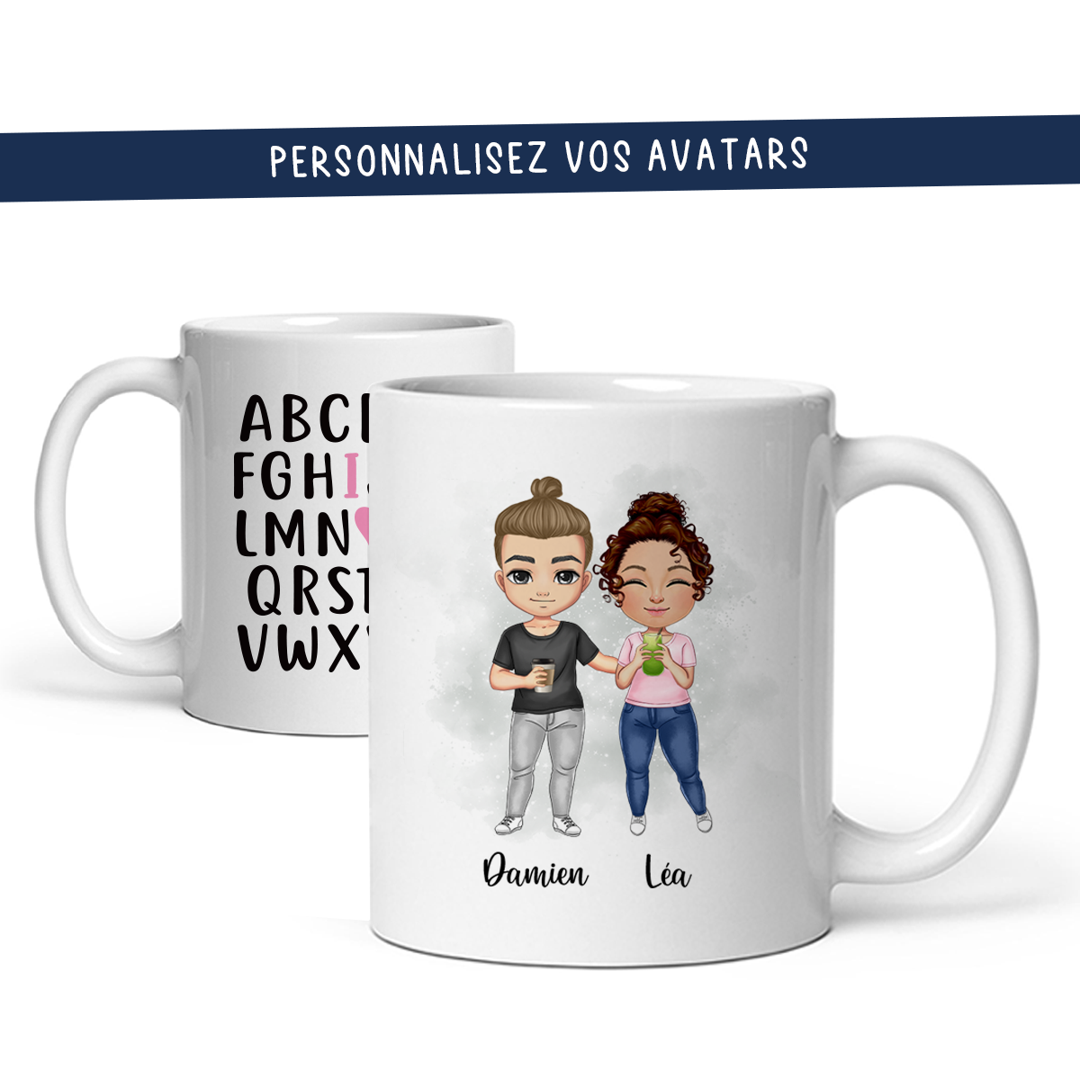 Mug personnalisé avec prénoms et avatars pour couple