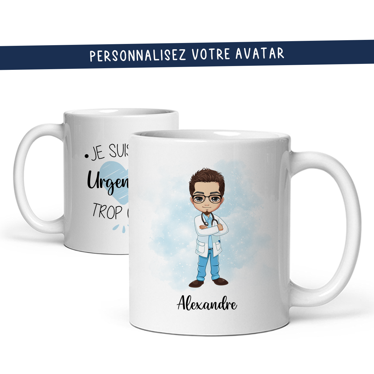 Mug personnalisé avec avatar pour médecin, infirmier, urgentiste, ...