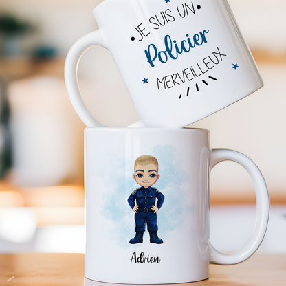 Mug personnalisé avec avatar pour policier, gendarme, brigadier, ...