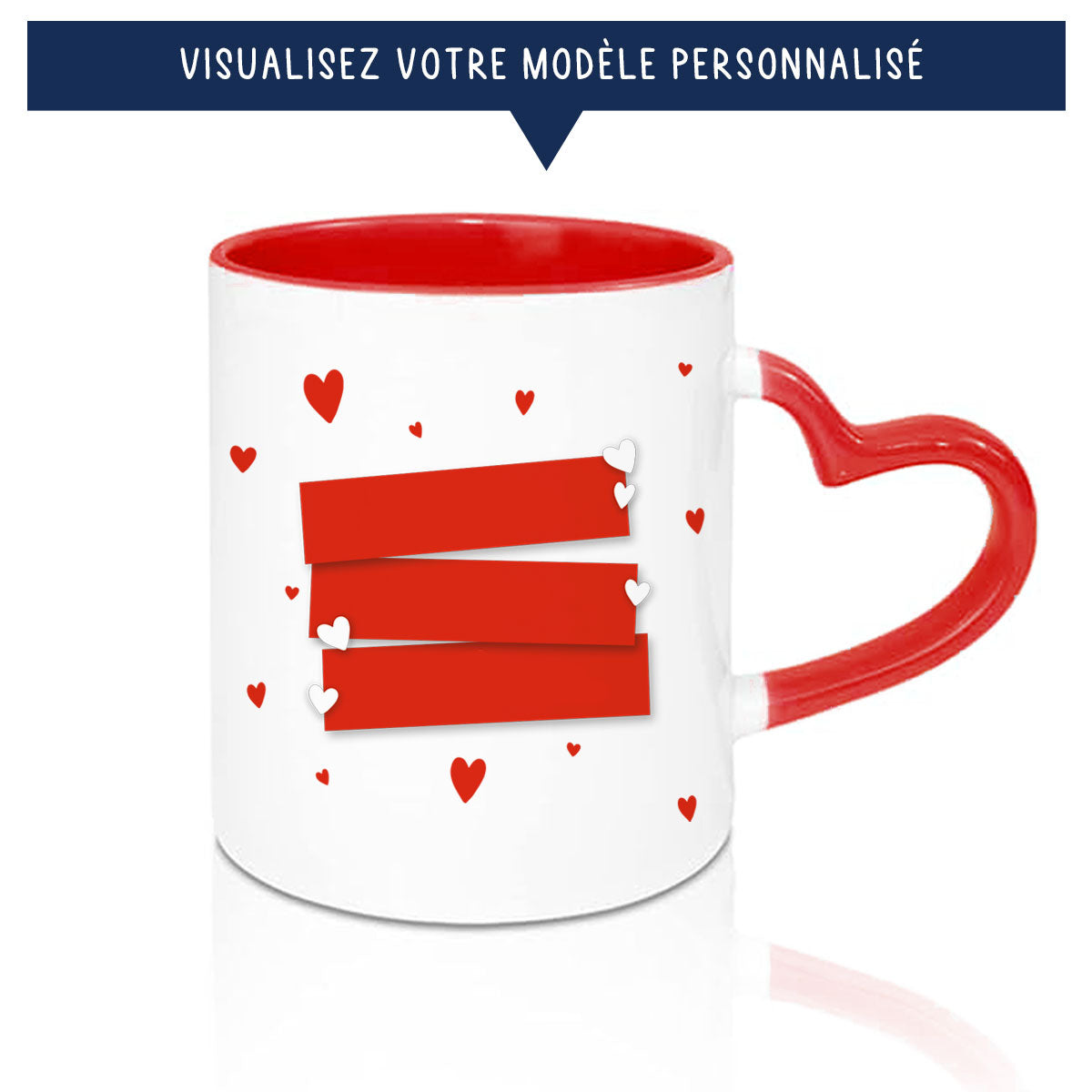 Mug anse en coeur rouge avec prénoms, dates ou messages personnalisés