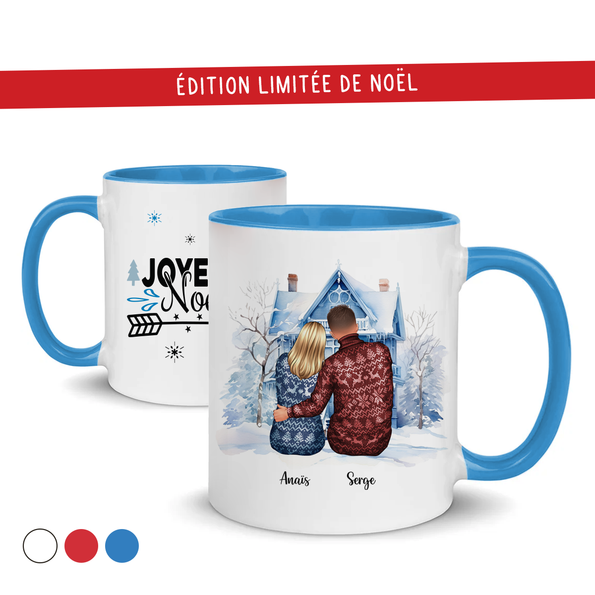 Mug de Noël personnalisé pour couple - 2 personnages
