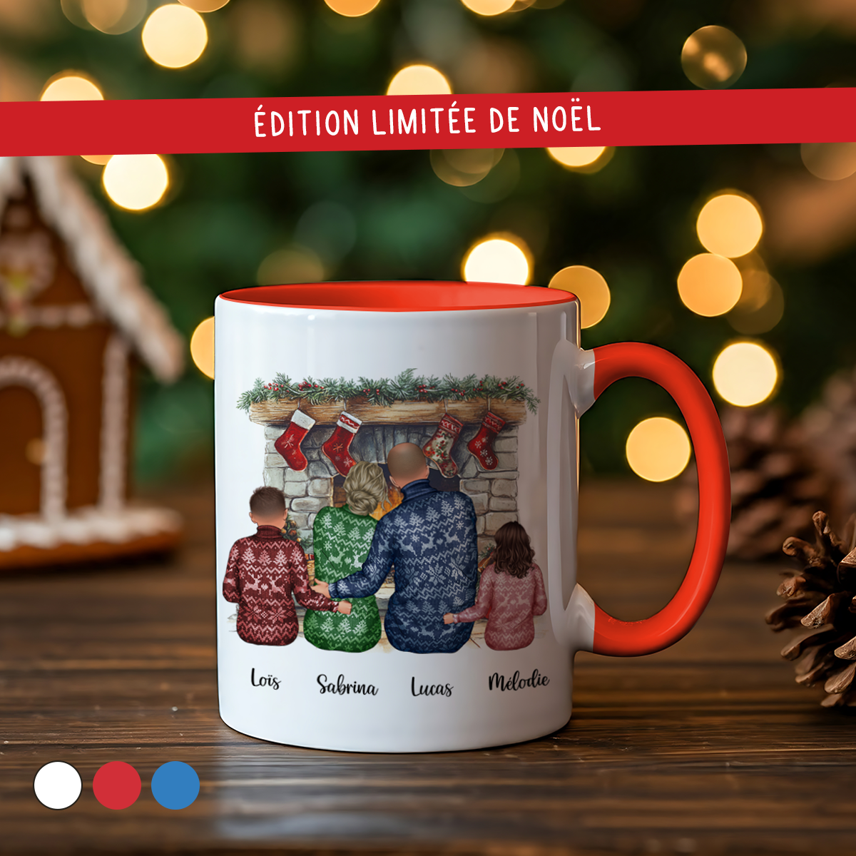 Mug de Noël personnalisé pour famille avec deux enfants ou bébés