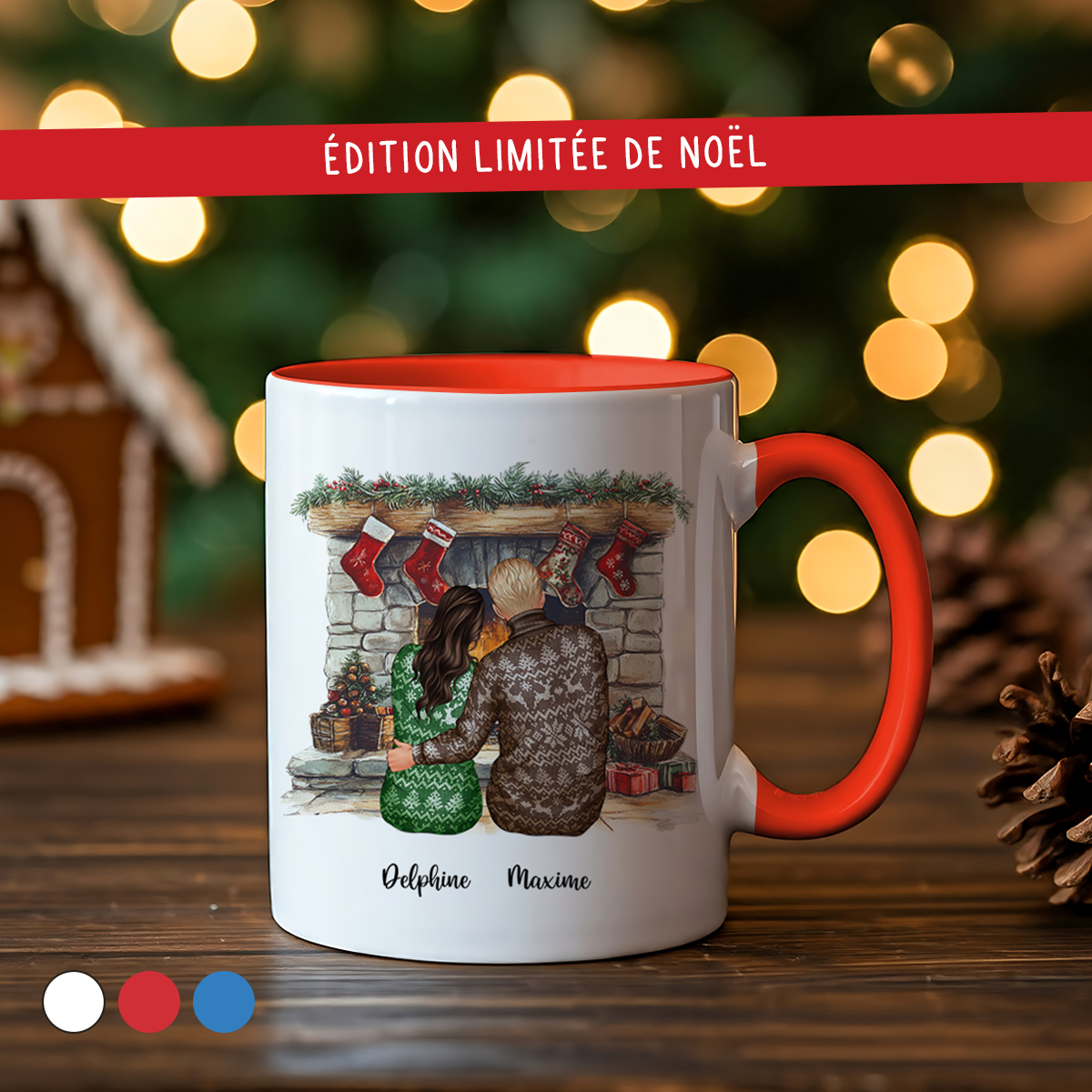 Mug de Noël personnalisé pour couple - 2 personnages