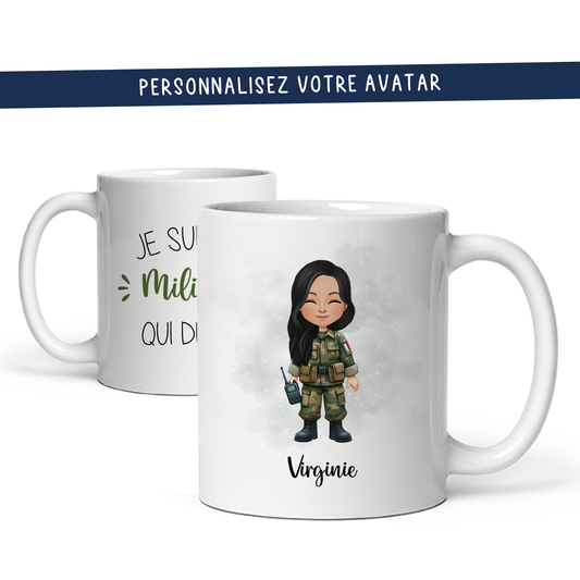 Mug personnalisé avec avatar pour femme militaire de l'armée