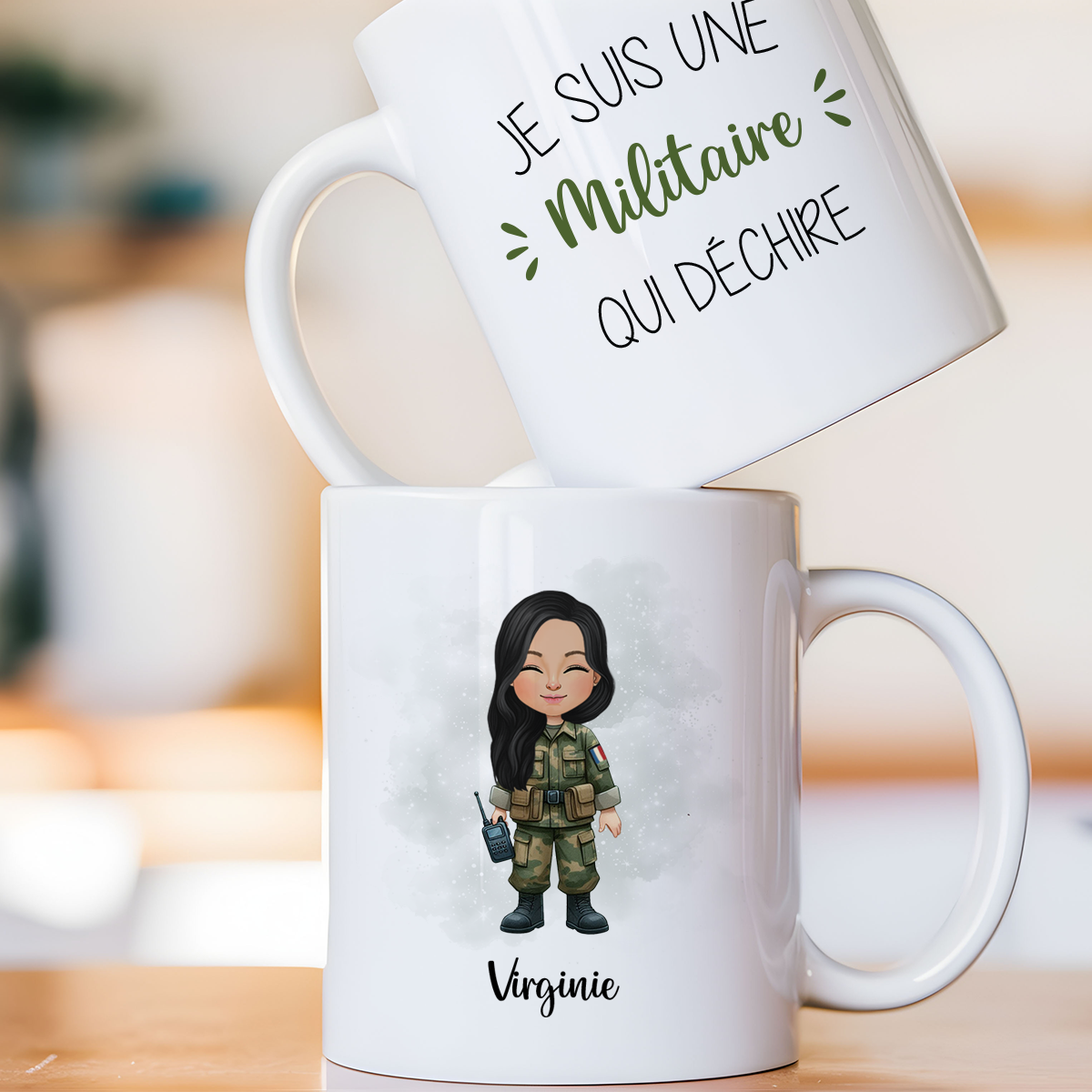 Mug personnalisé avec avatar pour femme militaire de l'armée