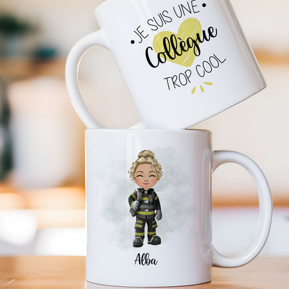 Mug personnalisé avec avatar pour femme sapeur-pompier, groupe d'intervention, ...