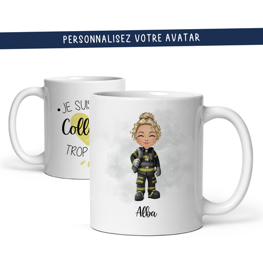 Mug personnalisé avec avatar pour femme sapeur-pompier, groupe d'intervention, ...