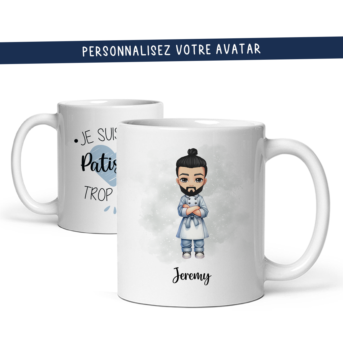 Mug personnalisé avec avatar pour pâtissier, chocolatier, boulanger, ...