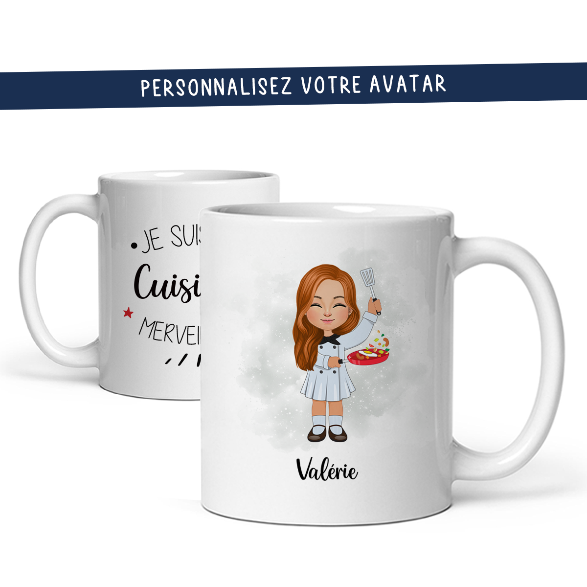 Mug personnalisé avec avatar pour cuisinière, seconde de cuisine, commise, ...