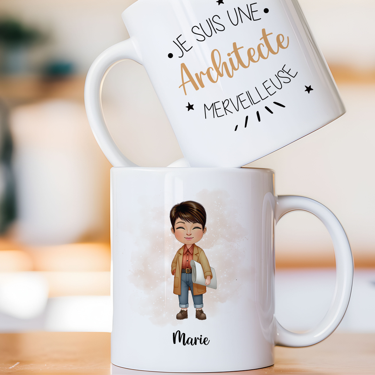 Mug personnalisé avec avatar pour décoratrice, architecte, service urbanisme, ...