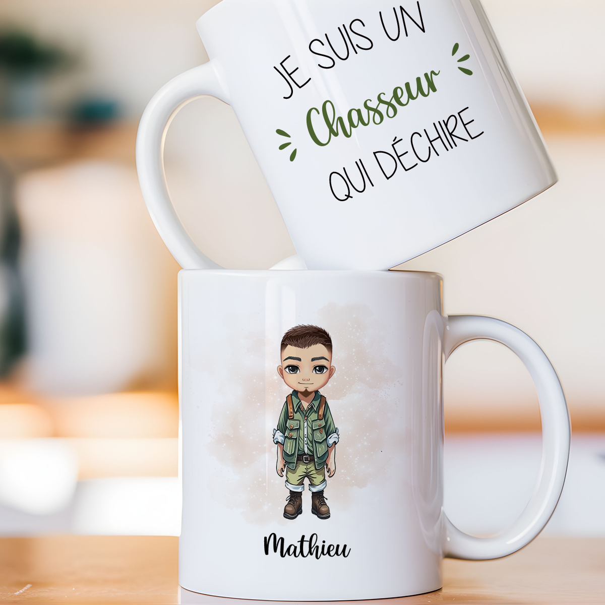 Mug personnalisé avec avatar pour chasseur, pêcheur, garde forestier, ...