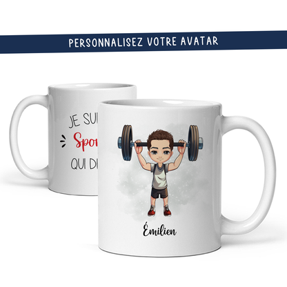 Mug personnalisé avec avatar pour coach sportif, powerlifter, préparateur physique, ...