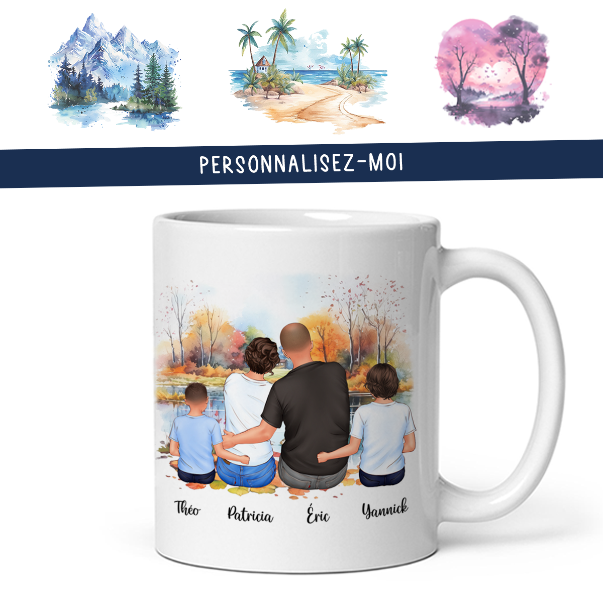 Mug personnalisé pour famille avec deux enfants ou bébés