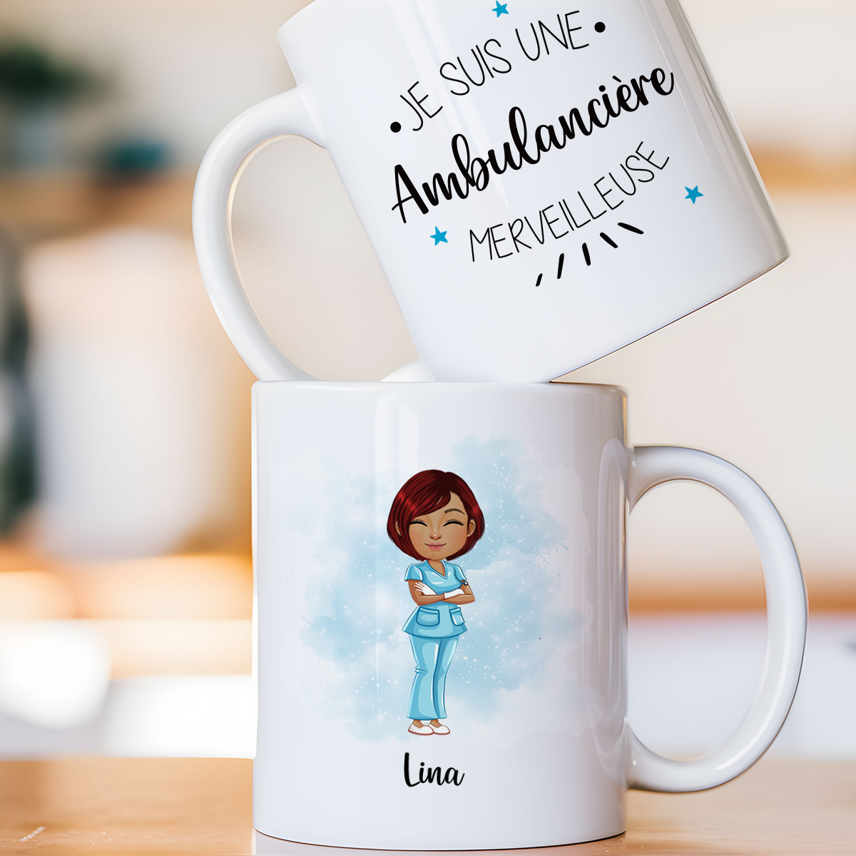 Mug personnalisé avec avatar pour ambulancière, auxiliaire de vie, soignante, ...