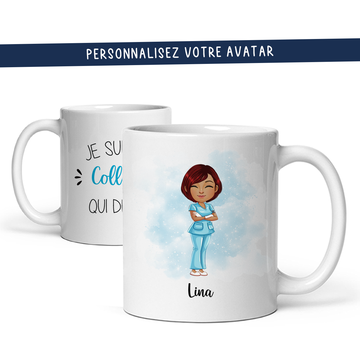 Mug personnalisé avec avatar pour ambulancière, auxiliaire de vie, soignante, ...