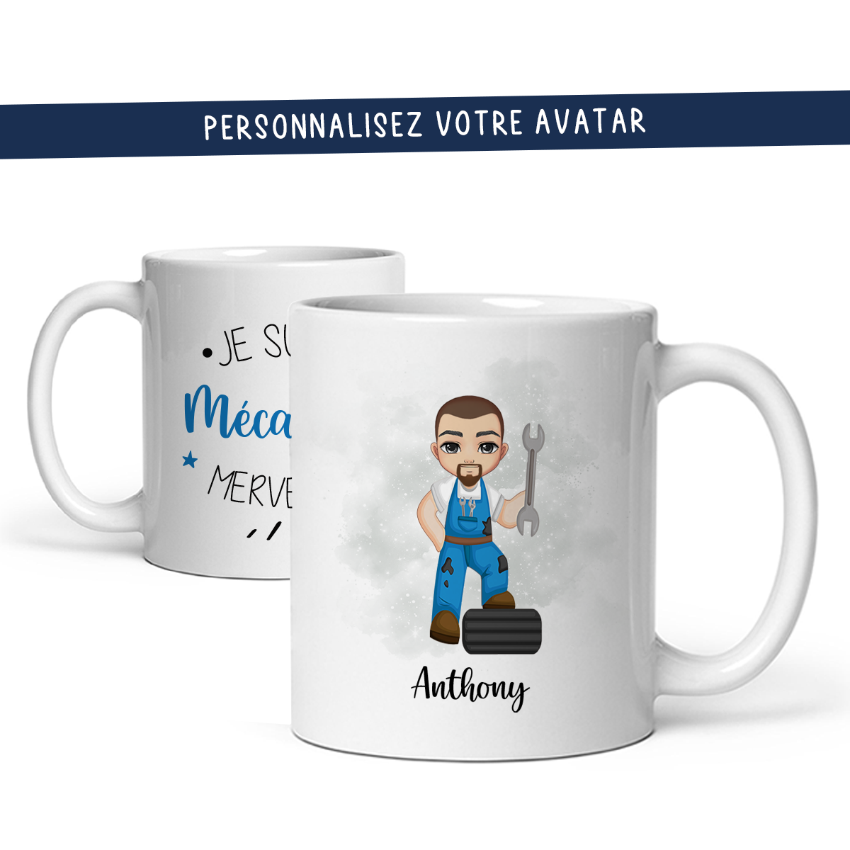 Mug personnalisé avec avatar pour mécanicien, contrôleur automobile, ...