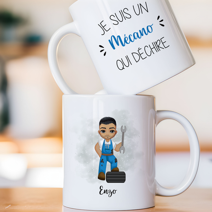 Mug personnalisé avec avatar pour mécanicien, contrôleur automobile, ...