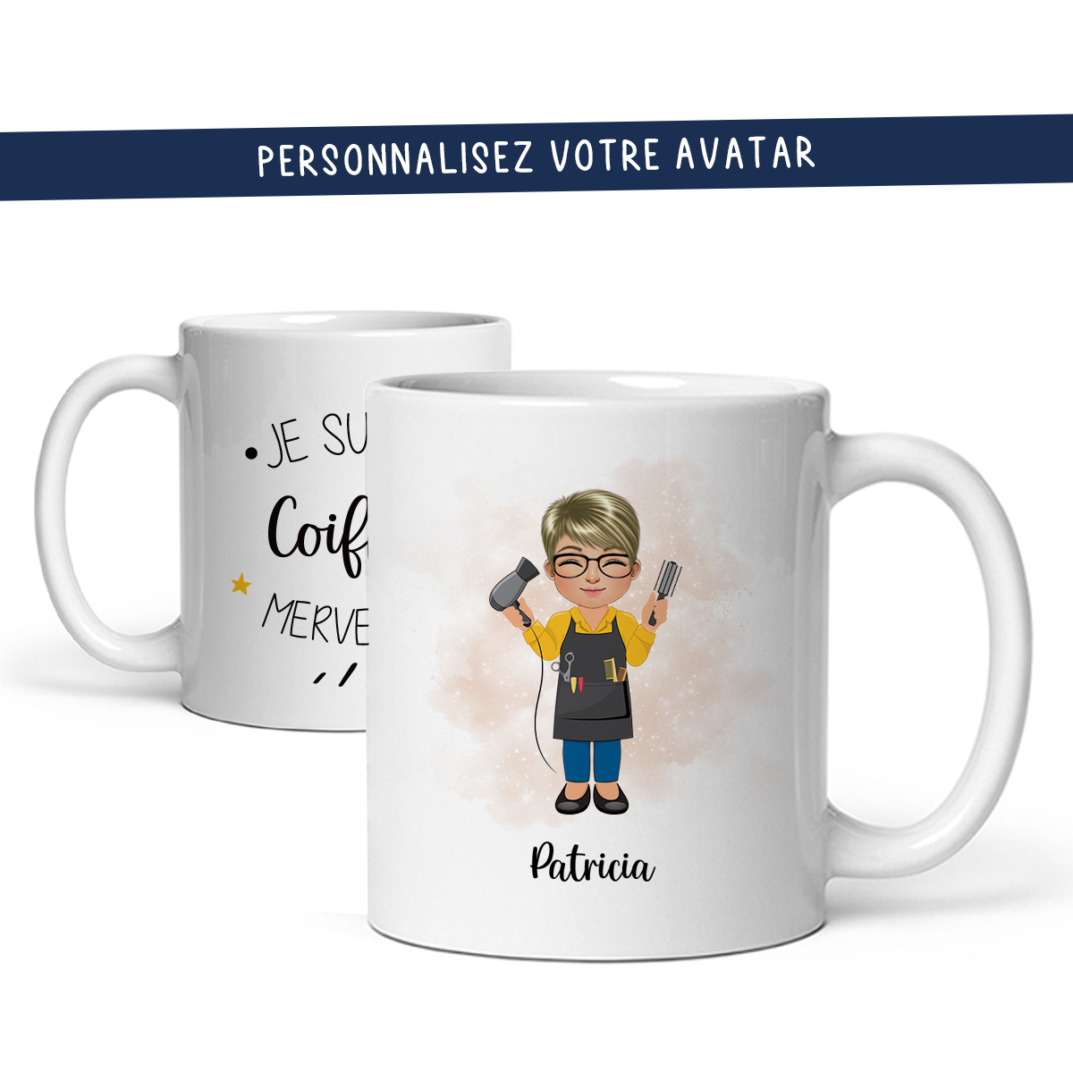 Mug personnalisé avec avatar pour coiffeuse, styliste, toiletteuse, ...