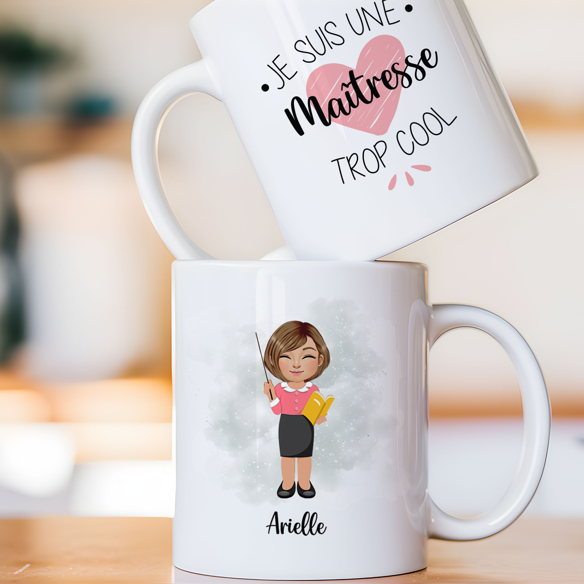 Mug personnalisé avec avatar pour enseignante, maîtresse, atsem, ...