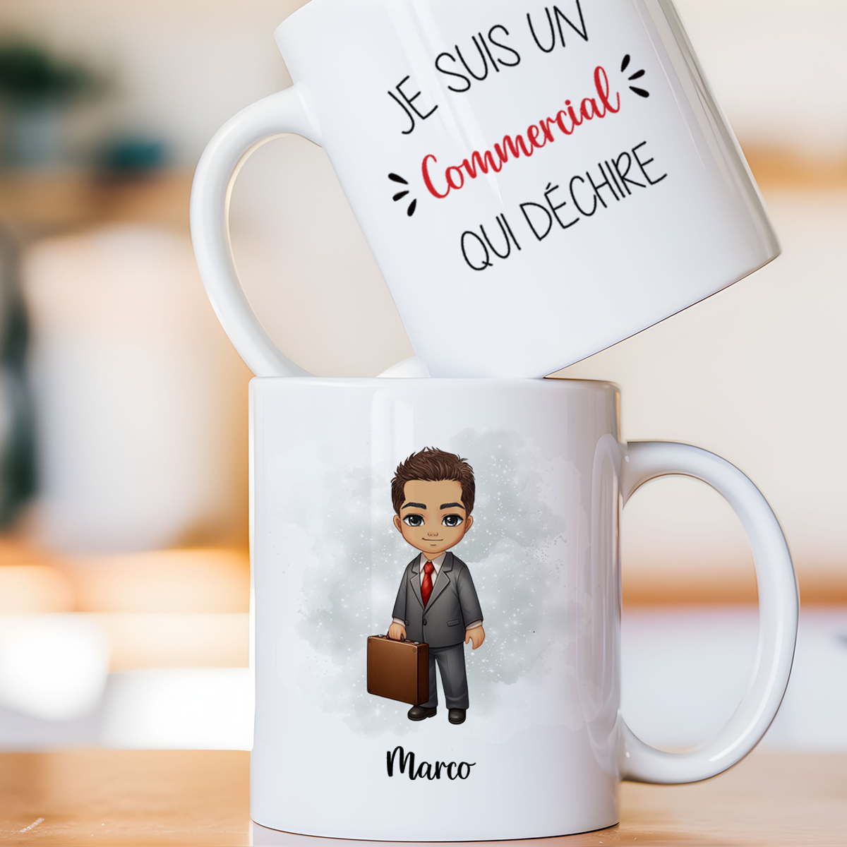 Mug personnalisé avec avatar pour commercial, courtier, homme d'affaire, ...