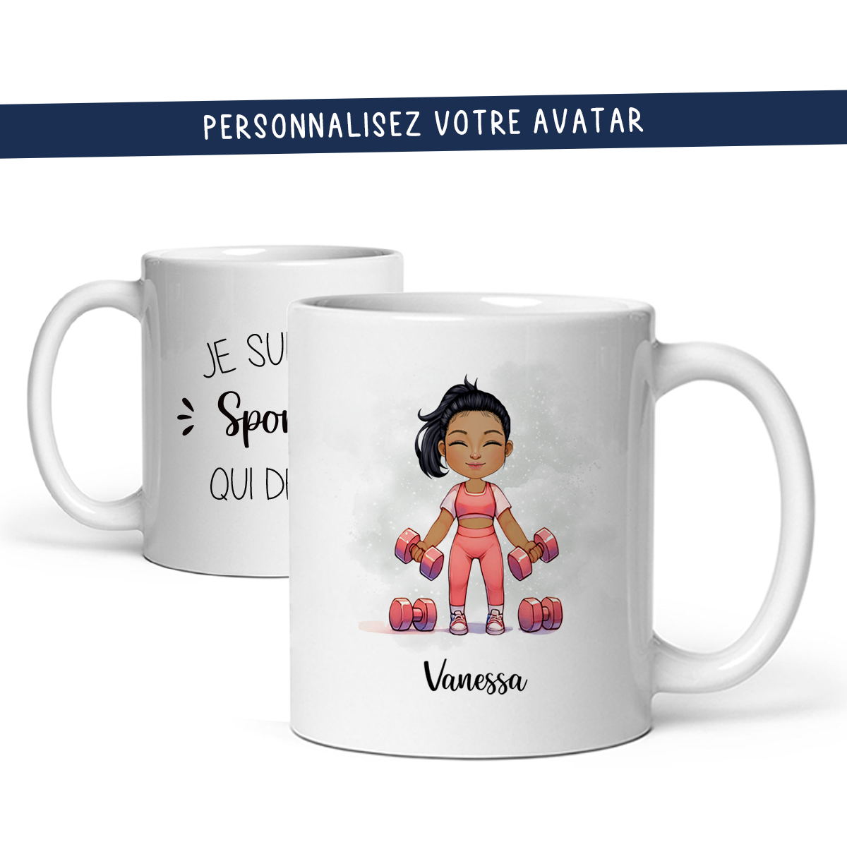 Mug personnalisé avec avatar pour éducatrice sportive, coach, fitness addict, ...