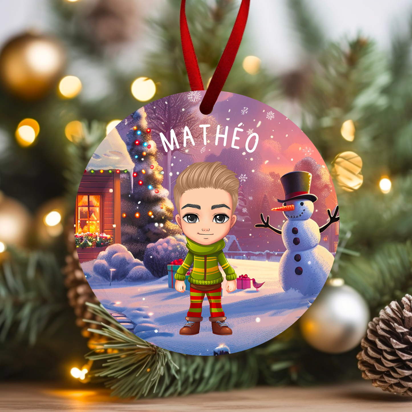 Ornement de Noël avec avatar d'enfant personnalisé - Bonhomme de neige