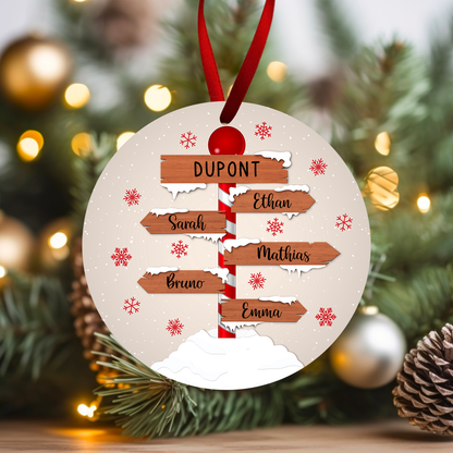 Ornement de Noël pour famille - 2 à 7 prénoms - Panneaux de route