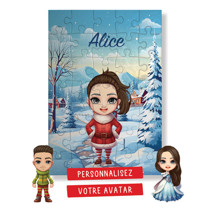 Puzzle de Noël pour enfant avec avatar personnalisé - Chemin du village - 35 pièces