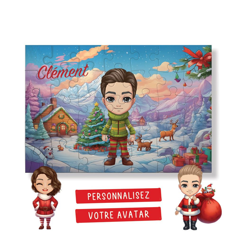 Puzzle de Noël pour enfant avec avatar personnalisé - Village des lutins - 35 pièces