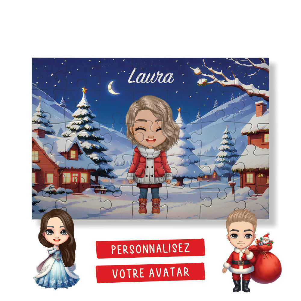 Puzzle de Noël pour enfant avec avatar personnalisé - Nuit étoilée - 35 pièces