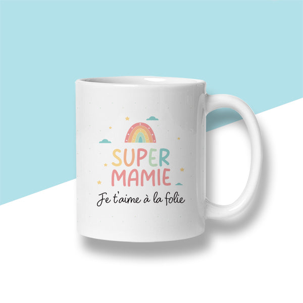 Mug « Super mamie je t'aime à la folie » - Arc-en-ciel