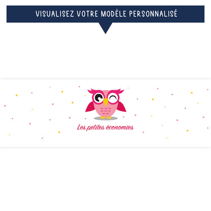 Tirelire personnalisée pour enfant - Les petites économies - Hibou rose