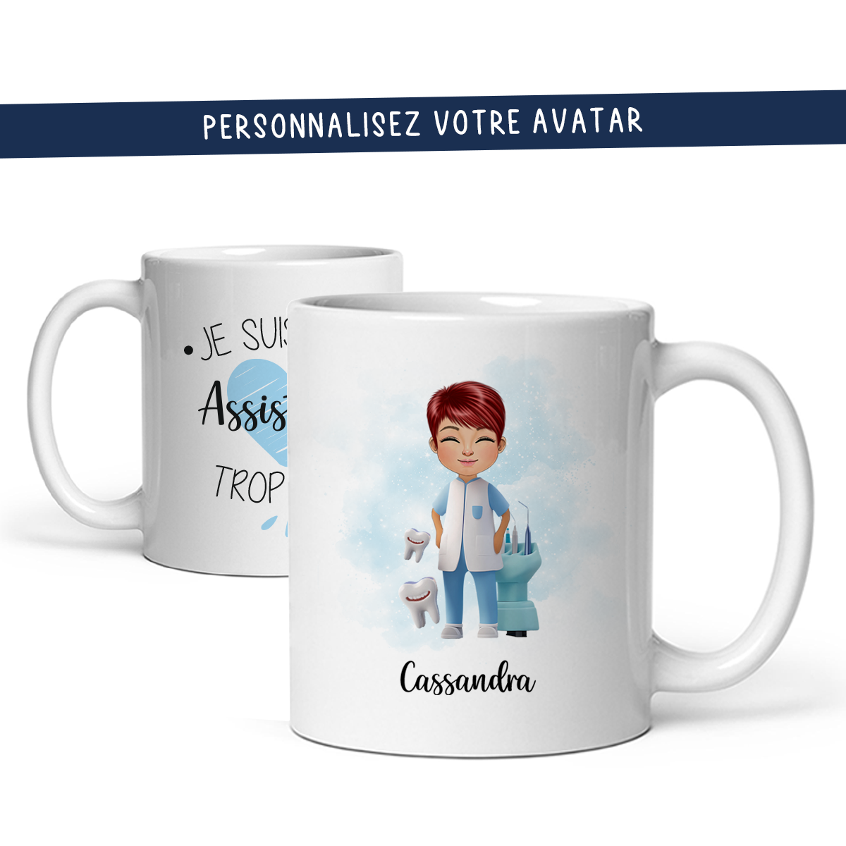 Mug personnalisé avec avatar pour assistante dentaire, dentiste, orthodontiste, ...